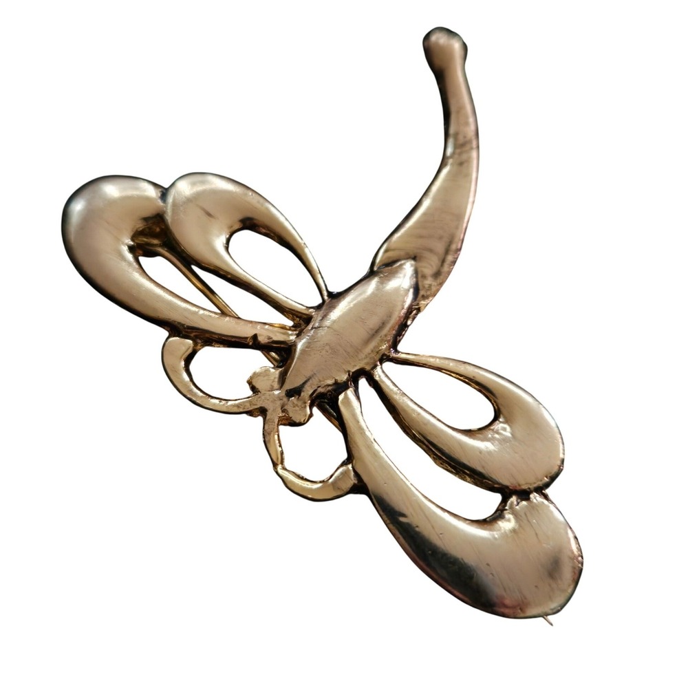 Vintage Gold Tone Openwork Dragonfly Brooch Pin Nature Insect Jewelry - Picture 3 of 5